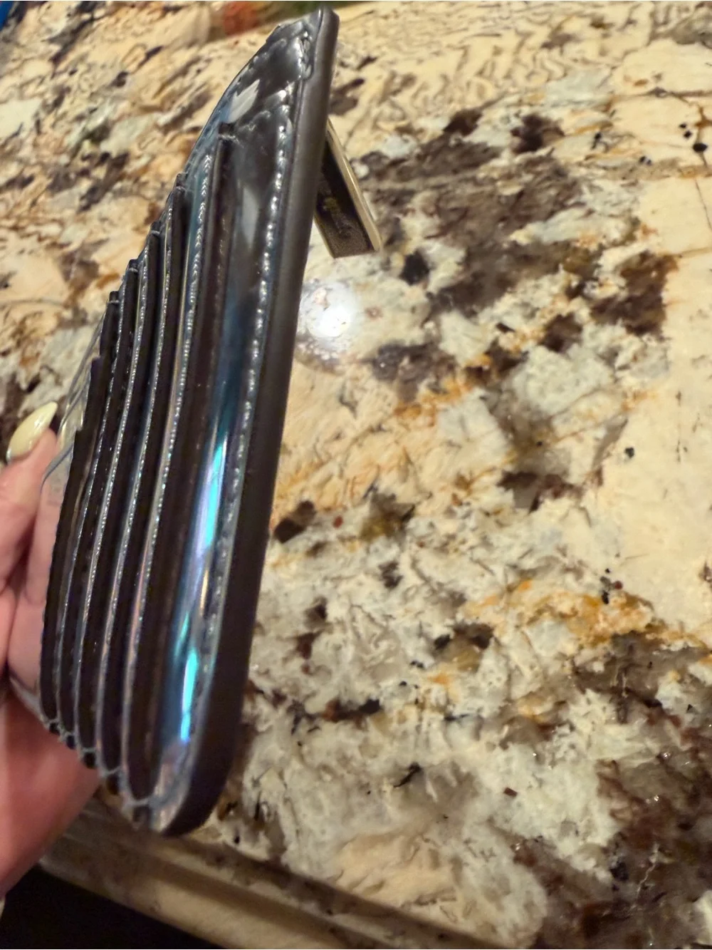 KATE SPADE NWT Iridescent Metallic Silver Wallet Card Case Zip Coin Slot